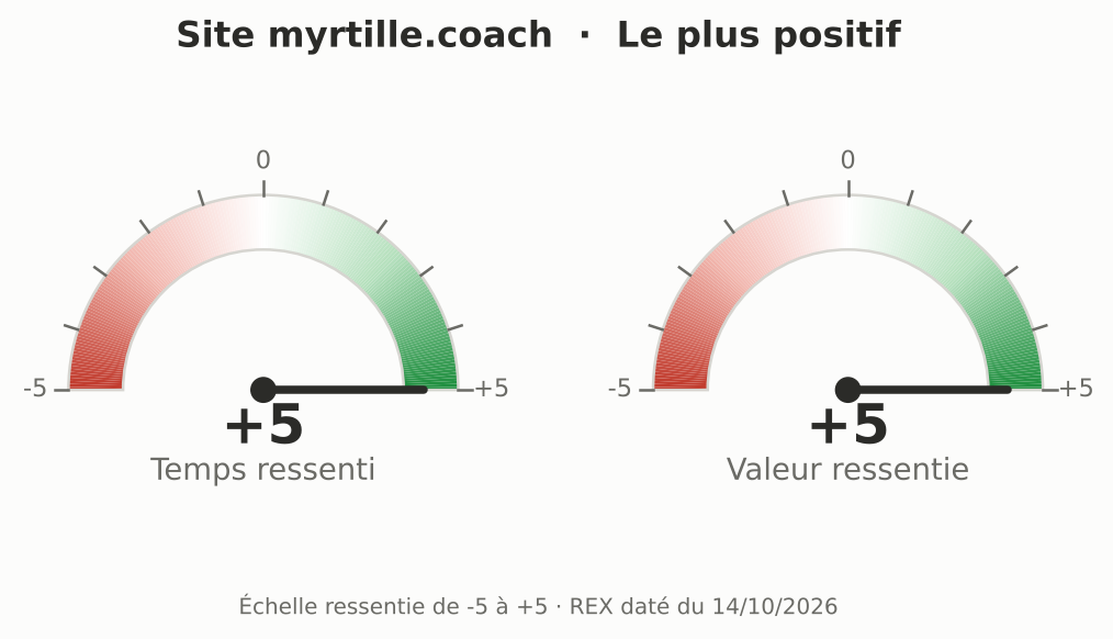 Site myrtille.coach : temps gagné ressenti +5, valeur produite ressentie +5