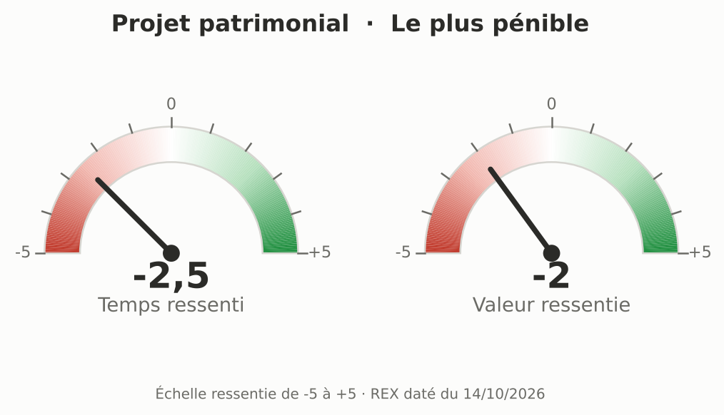 Projet patrimonial : temps gagné ressenti -2,5, valeur produite ressentie -2